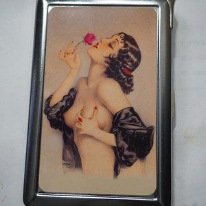 Sweet Art Deco Cigarette Case W/Built In Butane Lighter